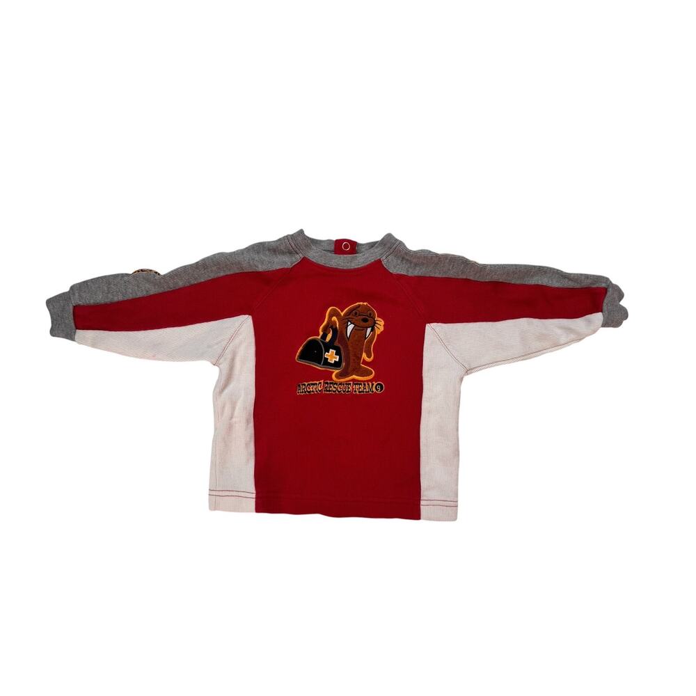 Vintage GYMBOREE Walrus Arctic Rescue Team Long Sleeve Top 12-18 Months Red Gray